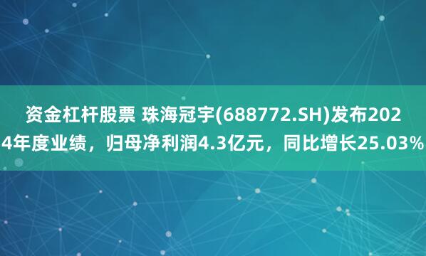 资金杠杆股票 珠海冠宇(688772.SH)发布2024年度业绩，归母净利润4.3亿元，同比增长25.03%