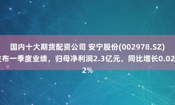 国内十大期货配资公司 安宁股份(002978.SZ)发布一季度业绩，归母净利润2.3亿元，同比增长0.02%