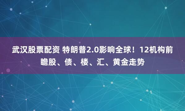 武汉股票配资 特朗普2.0影响全球！12机构前瞻股、债、楼、汇、黄金走势